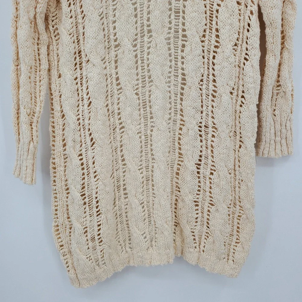 American Eagle Cream Open Knit Cable Longline Cardigan Sweater Medium Boho Chic